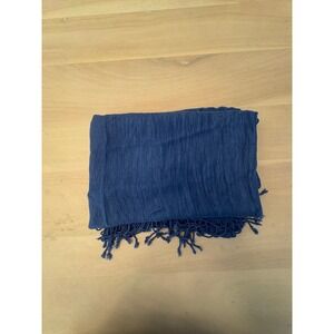 Pashmina Blue Fringe Wrap Scarf Shawl Soft Crinkled Weave Unisex